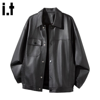 Chocoolateit american lapel leather jacket men's autumn new trendy brand versatile retro casual leather jacket black 2xl