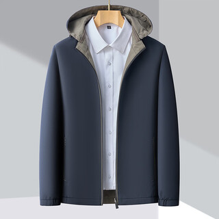 Kbxng jinba men's mulberry silk jacket removable hat middle-aged business top spring and autumn iron-free jacket men f10 navy 2xl 185/54