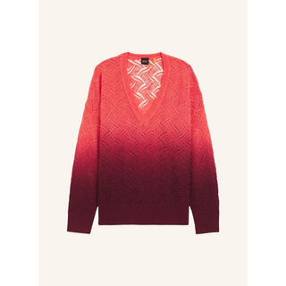 Boss women's sweater warm and comfortable gradient v-neck autumn and winter daily knitted simple weiss one size |