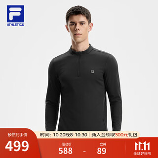 Fila official men's knitted long-sleeved top 25 new winter fitness sports plus velvet long t fleece bottoming shirt dark black-bk l 175/96a/l
