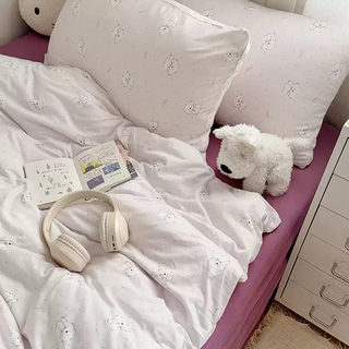 Fantasy super soft children's quilt cover single piece cute puppy type baby pure cotton knitted naked sleeping cotton single quilt cover pink dog roll 150200cm quilt cover + 4874 pillowcase 1 piece without sheet