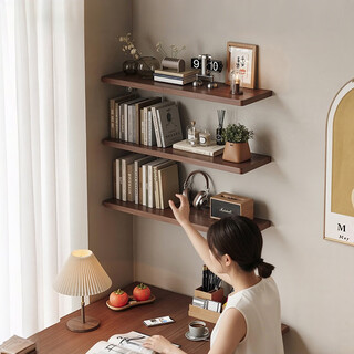 Gujia home wall storage rack solid wood slatted board storage rack partition wall bracket wooden wall mounted home study bookshelf imported fas grade rubber wood log color 90cm gujia selection | free door-to-door delivery