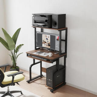 Jianli computer desk, office study desk, all-in-one desk for photocopier, multifunctional desk, small steel frame desk, removable 80cm gilt walnut color + fixed feet