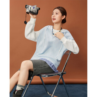 Ief/aiyifu 2025 autumn and winter new american fashion casual style design commuting versatile sweatshirt top salt water blue one size