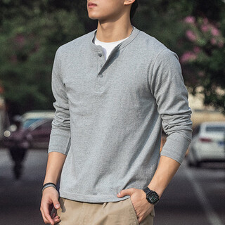 Saimandie men's henley collar long sleeve autumn and winter gray henley t-shirt 2025 american 250g heavy barrel weave basement gray 250g s reference 100-125jin jin is equal to 0.5 kg