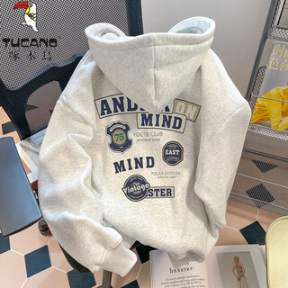 Woodpecker american retro white and gray hooded sweatshirt for men in autumn and winter trendy brand loose tops for men and women couple jackets white gray (regular style) xl recommended weight (110-135jin jin equals 0.5 kg)