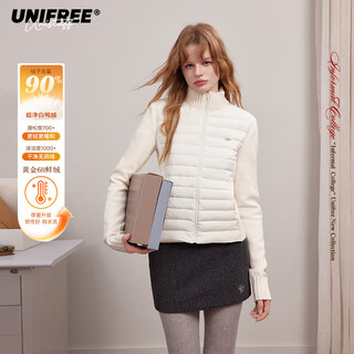 Unifree knitted stitching stand collar down jacket women's 90 white duck down slimming winter warm rib jacket off-white m