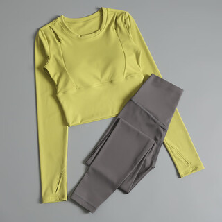 Lulu flagship store 2025 new yoga wear suit women's autumn and winter style pilates training fitness long-sleeved sports top cheese yellow + green rock gray xl