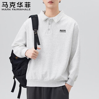 Mark huafei sweatshirt men's spring and autumn simple loose lapel top outdoor casual versatile bottoming shirt white gray l