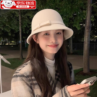 Jioesc hepburn style fisherman hat autumn and winter french retro small fragrance elegant top hat showing face small versatile bow basin hat classic black super versatile one size 54-58cm