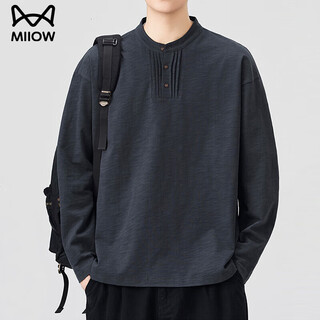 Miiow henry collar long sleeve t-shirt men's 2025 new autumn american fashion brand bottoming shirt men's top spring and autumn dark gray xl