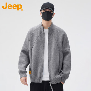Jeep sweater men's cardigan autumn and winter loose warm sweater jacket men's gray xl