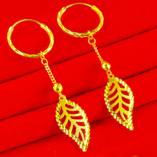 Qianying 18k gold leaf earrings gold earrings for women, real gold earrings au750 gold earrings, a birthday gift for mom, au750 real gold, weighing about 1.97-2.07g (including labor cost 35)