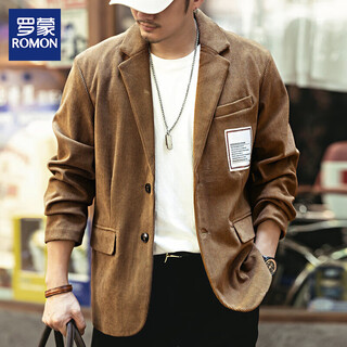 Luo meng high-end retro small suit jacket men's spring and autumn trendy brand handsome casual corduroy suit british jacket brown 3xl suitable for 180-200jin jin equals 0.5 kg