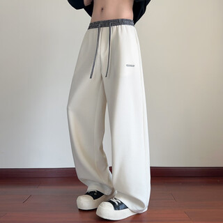 Poke american spliced casual pants for men in spring and autumn new high street straight trousers trendy brand handsome loose large size sports pants off-white xl recommended 130-150jin jin equals 0.5 kg