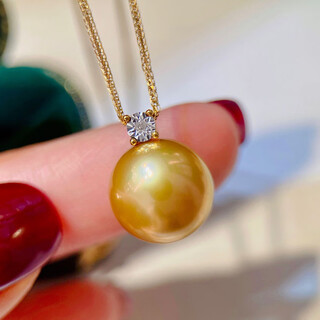 Fat donglai same style south sea gold bead pendant 18k gold south sea gold bead pendant 18k gold princess diamond seawater pearl 12-13mm gold beads