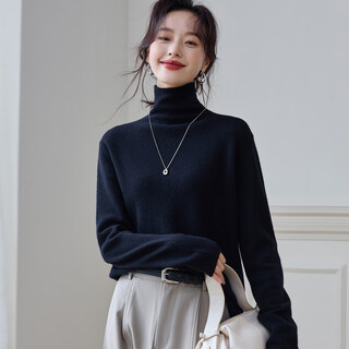 Shexi (srcr) 100% wool sweater solid color turtleneck bottoming shirt for women, autumn and winter thick simple simple versatile knitted sweater