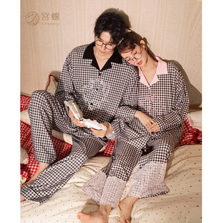Gong die light and soft disney marie cat spring and autumn couple pajamas women's long sleeve plaid home clothes suit men's
