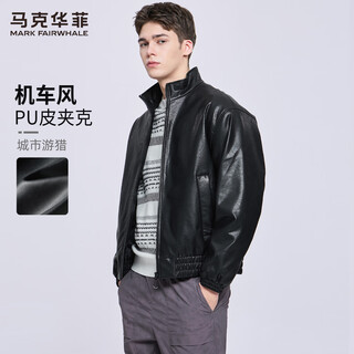 马克华菲机车风立领皮衣夹克男2025秋冬新款刺绣美式仿皮夹棉外套1006 黑色001 L 175