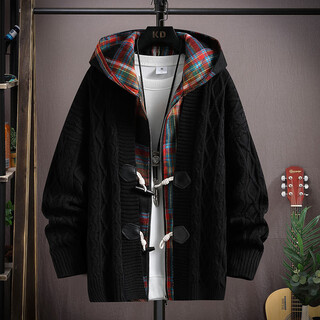 Pierre cardin fake two-piece cardigan sweater for men spring and autumn 2025 new trendy brand hooded autumn and winter sweater thickened jacket 8997 black xl (about 120~135jin jin equals 0.5kg can be worn)