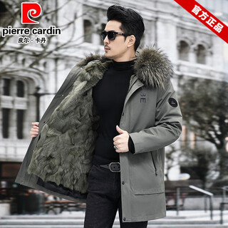 皮尔卡丹（pierre cardin）派克服男款2025新款冬季狐狸毛内胆皮毛一体中长款水貂毛皮草外套 绿外壳+卡其狐狸毛内胆《真皮毛一体》 M 90斤-110斤