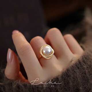 Mu silk pearl ring large freshwater zircon women's niche design light luxury high sense 2025 open ring.&