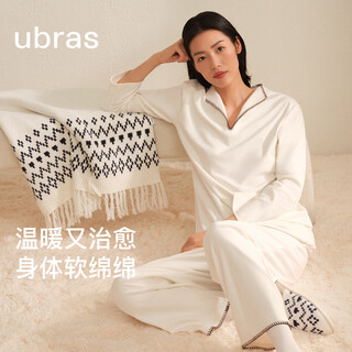 Ubras liu wen's same style cheese velvet embroidered lapel pullover pajamas women's home wear set new off-white m