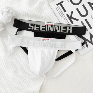 2 pack men's double thong underwear cotton low-waisted sexy butt-lifting u-convex comfortable solid color double thong underwear for boys black + white m