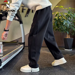 Woodpecker autumn and winter thickened sports trousers men's loose stretch casual pants junior high school students trendy warm trousers black xl