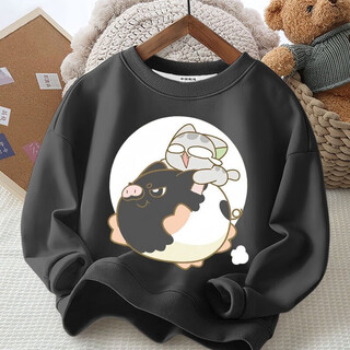 Shantou lincun luo xiaohei clothes luo xiaohei little fat pig cartoon spring, autumn and winter small, medium and large men and women color round neck sweatshirt thickened dark gray round neck heavy sweatshirt 150