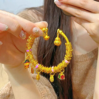 Quan yin's new ancient method gold-plated silver enamel auspicious words, gourd entwined bracelet, multi-treasure god of wealth money bracelet, new ancient method