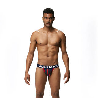 Jockmail running men's double underwear men's shorts ice silk sexy sexy u-convex low-waist sports thong men's sapphire blue m