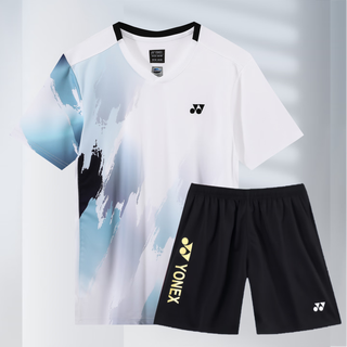 2025新款羽毛球服套装夏季透气速干运动短袖T恤训练比赛球衣印字 3922白色套装-男 XL