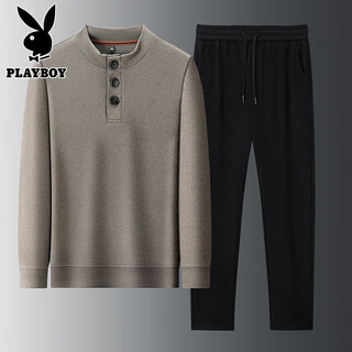 Playboy (playboy) brand men's henry collar sweater spring thin inner base suit sweater with wool cashmere long-sleeved t light rice coffee m recommended 120jin jin is equal to less than 0.5 kg