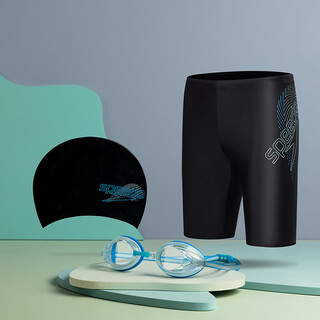 Speedo (speedo) entry series speedo entry beginner swimsuit, goggles, and cap men's set black/blue men's swimming trunks, swimming cap, and goggles set one size