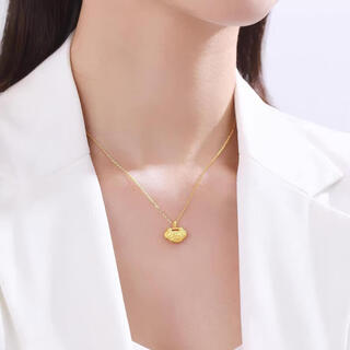 Chow tai fook gold pure gold 999 blessing lock bag pendant with blessing word safe lock female necklace baby one-month-old gift blessing with 18k titanium gold chain