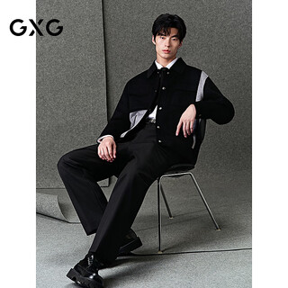 Gxg men's classic wool contrast check pattern short coat jacket black 175/l