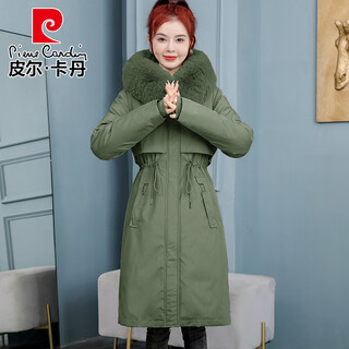 Pierre cardin down jacket women's jacket 2025 winter new thick removable liner slim medium long coat parka women green xl