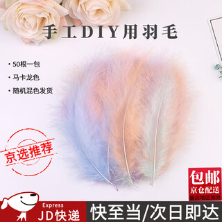Kunsui diy colorful feather kindergarten handmade decoration goose feather dream catcher wave ball wedding decoration macaron mixed color random macaron color pointed tail velvet 10-15cm 50 pieces