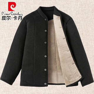 Pierre cardin (pierre cardin) camel velvet men's cotton-padded jacket for the elderly, plus velvet and thickened dad's coat, warm old man's stretch cotton coat, large size coat, winter, super soft style xl recommended 90-115jin jin is equal to 0.5 kg