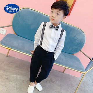 Disney (disney) boys overalls dress suit children spring and autumn new style medium and large children long-sleeved striped shirts fashionable performance clothes long white shirt black trousers black and white striped suspenders houndstooth bow tie 120 (110cm)