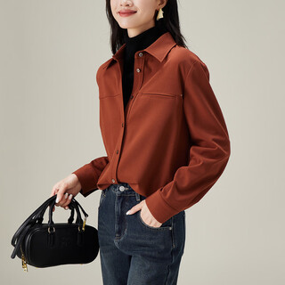 SOFSIL衬衫女2025秋冬时尚宽松百搭女士纯色保暖内搭衬衣上衣 橘色 S