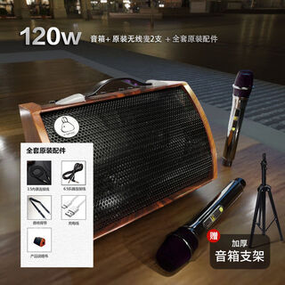 Yamiser 120w high volume charging speaker acoustic guitar audio instrument outdoor bluetooth playing and singing sound card internal recording upgraded version 120w + 2 wireless microphones + accessories + stand