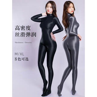 Iosn oily silky tight yoga jumpsuit high collar back zipper open sports jumpsuit glossy men's and women's full body swimsuit gray