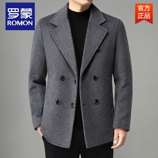 Romon woolen coat men's autumn and winter new slim fashion double-breasted small suit jacket handsome short woolen windbreaker gray xl