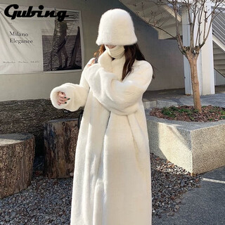 Gu bing imitation fur coat for women winter imitation mink coat thickened loose imitation lamb fur one-piece mid-length milky white s 80-115jin jin is equal to 0.5 kg