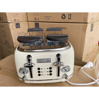 Quality toaster breakfast machine with automatic pop-up outlet and four slices of fully automatic toast. toaster toaster for home commercial toast. bread slicer breakfast machine. retro antique beige color. fully equipped. 1 pair of lids + 1 pair of grills.