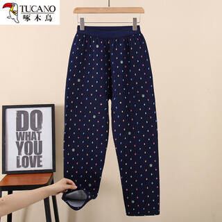 Woodpecker winter velvet thickened cotton long johns for mothers, cotton pants for middle-aged and elderly people, three-layer quilted high-waisted loose warm pants, tight pants, brown flowers, one size fits all 100