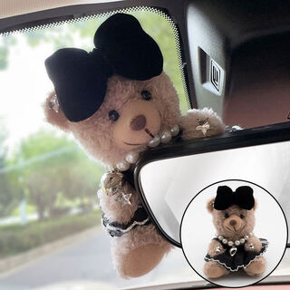 Litian car interior accessories car central control screen cute cartoon bear car rearview mirror ornaments brown bear black wedding rearview mirror ornaments