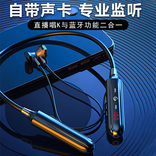 Pinshi professional live broadcast headphones, live sound card headphones, wireless monitoring ear return equipment, a complete set of bluetooth hanging neck style douyin with goods, karaoke noise reduction, suitable for apple and android, built-in sound card effect sound + no apple adapter